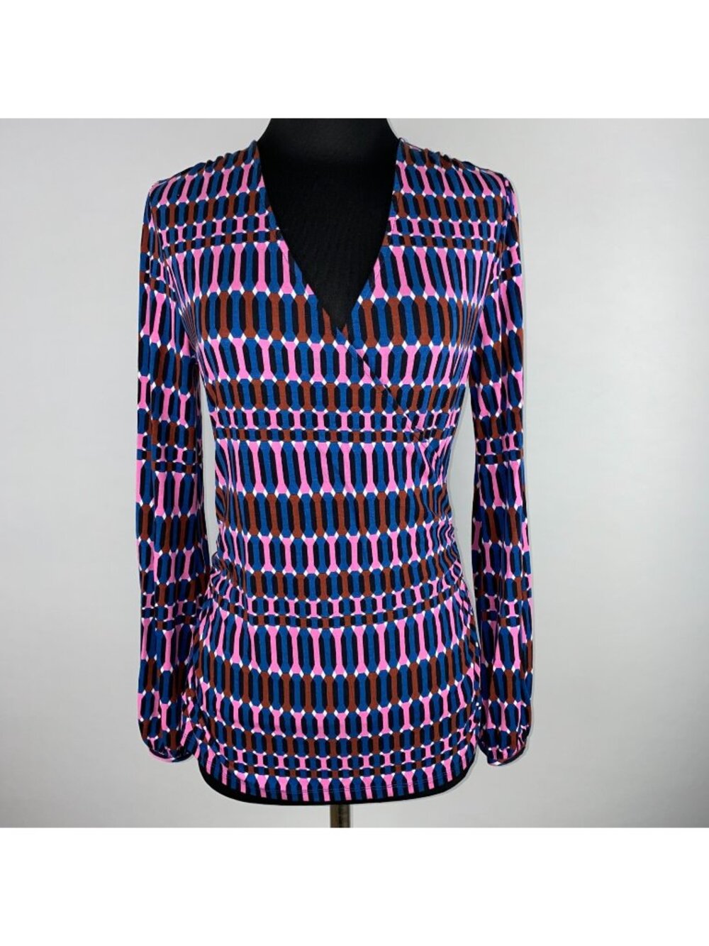 Boden Elodie Jersey Printed Faux Wrap Surplice Top Womens US 8 / UK 12 Office